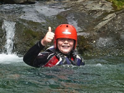 swimming in the river canyon on activity in North Wales